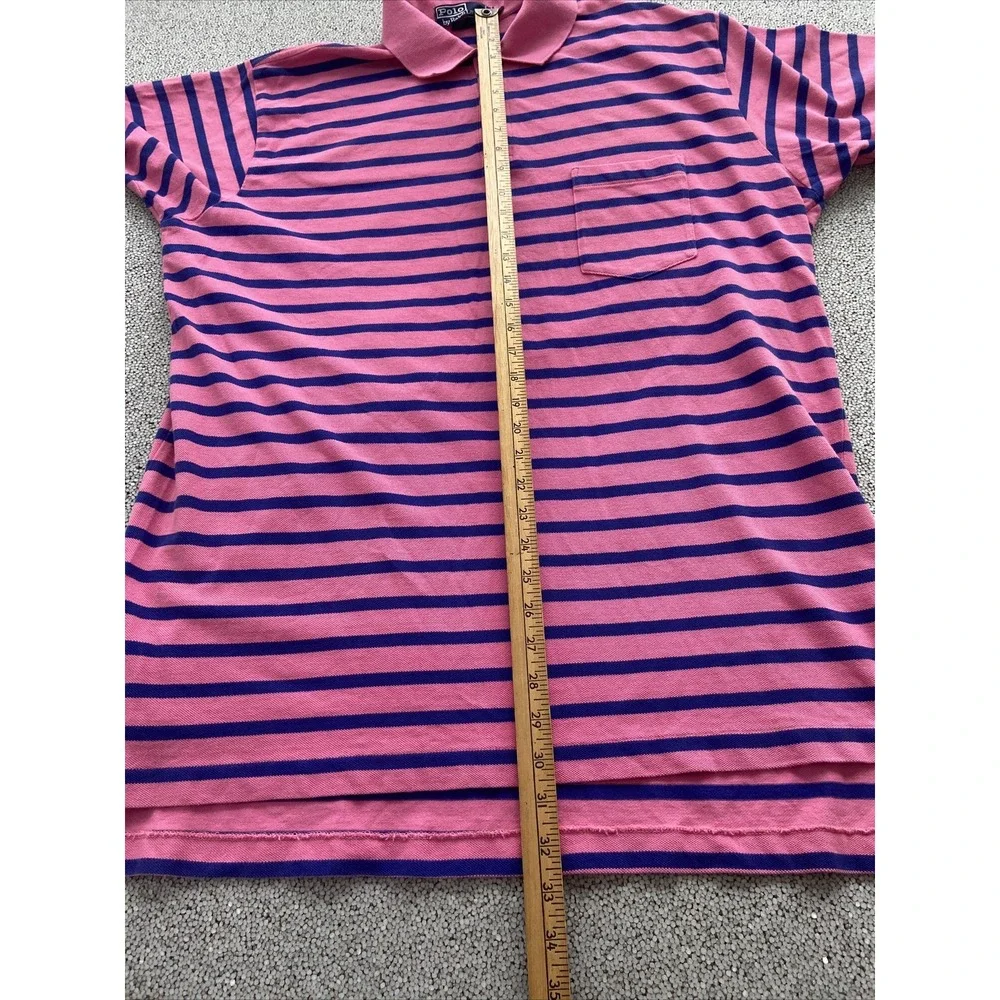 Vintage Polo Ralph Lauren The Big Shirt Size Large Pink Navy Blue Stripe Pony